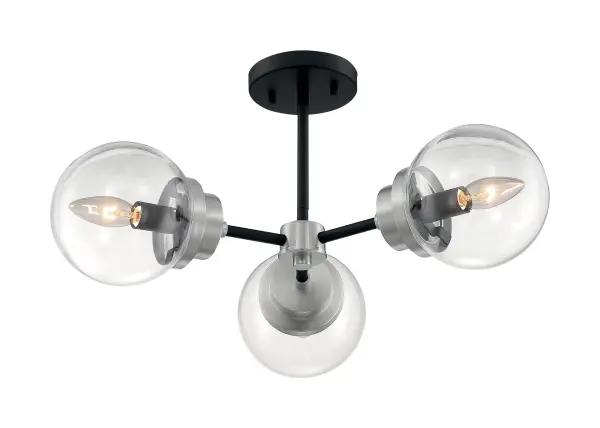 Axis 3-Light Semi-Flush Mount in Matte Black with Brushed Nickel Accents - Image 1