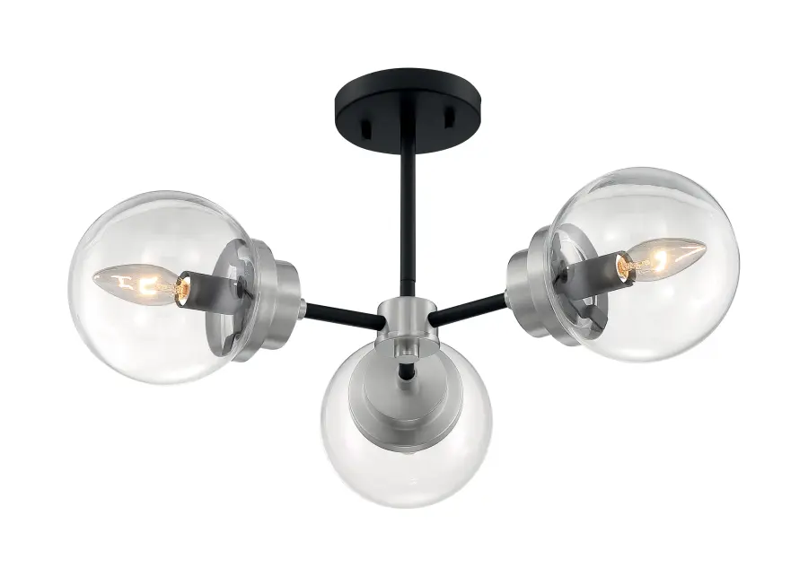 Axis 3-Light Semi-Flush Mount in Matte Black with Brushed Nickel Accents - Image 2