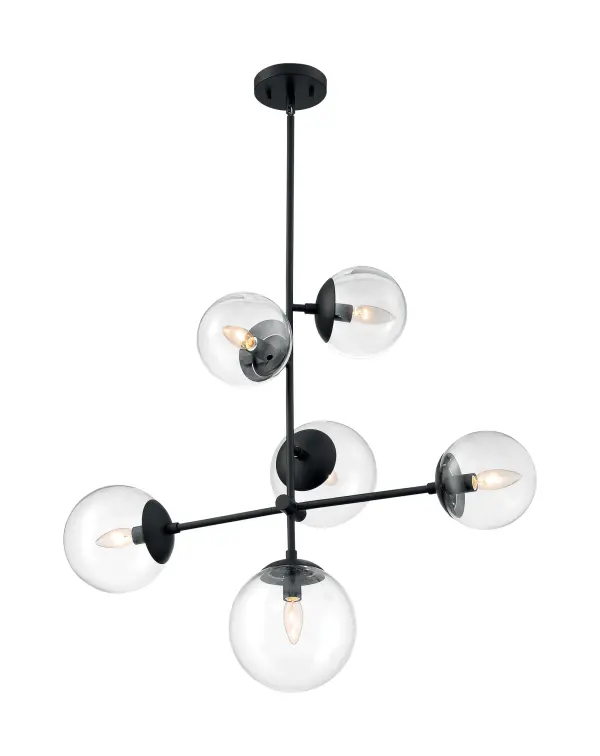 Sky 6-Light Modern Pendant Chandelier in Matte Black with Clear Glass - Image 1