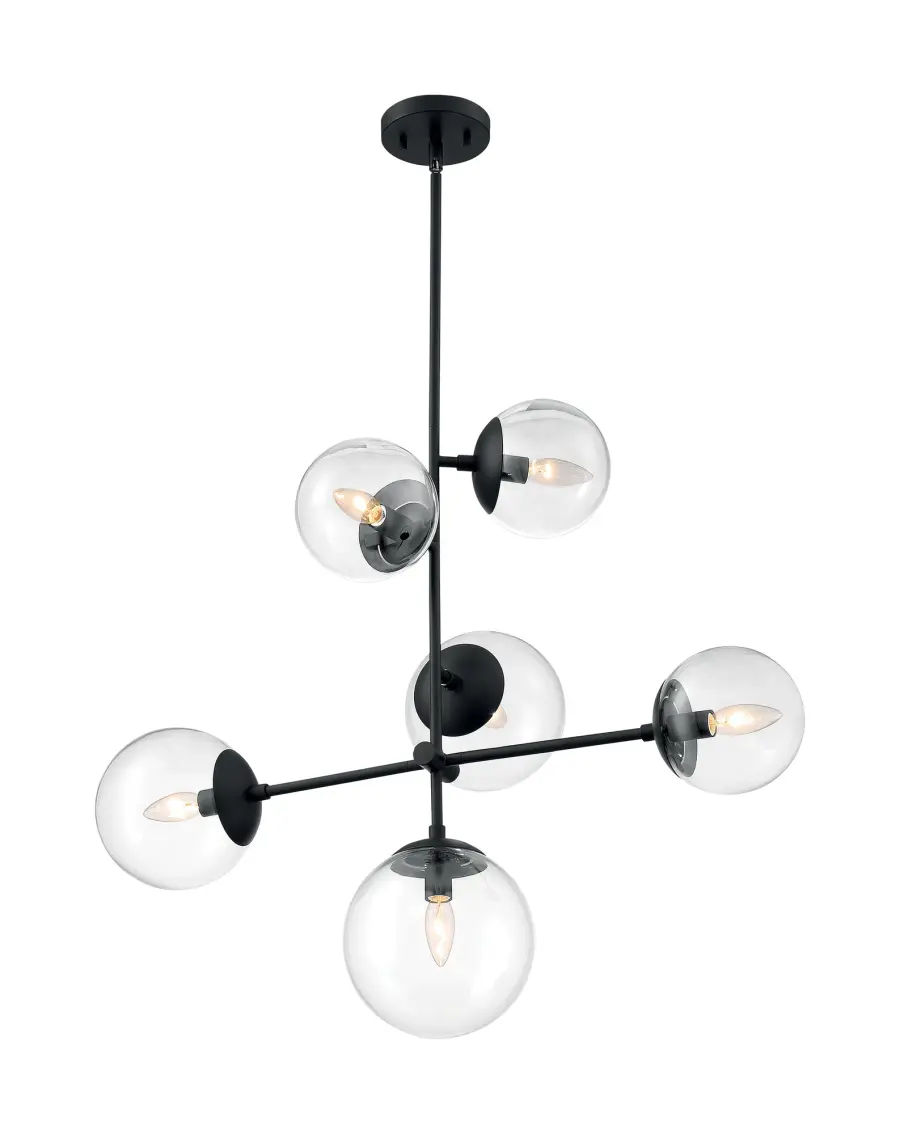 Sky 6-Light Modern Pendant Chandelier in Matte Black with Clear Glass - Image 1