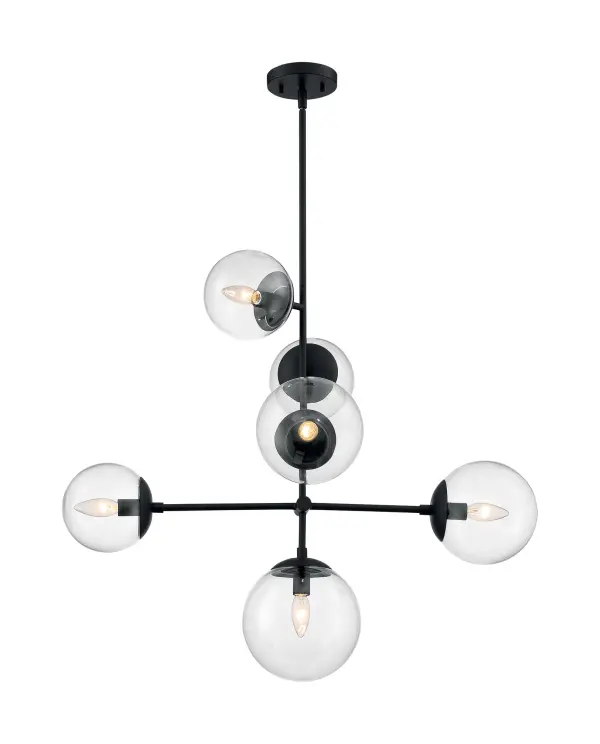 Sky 6-Light Modern Pendant Chandelier in Matte Black with Clear Glass - Image 2