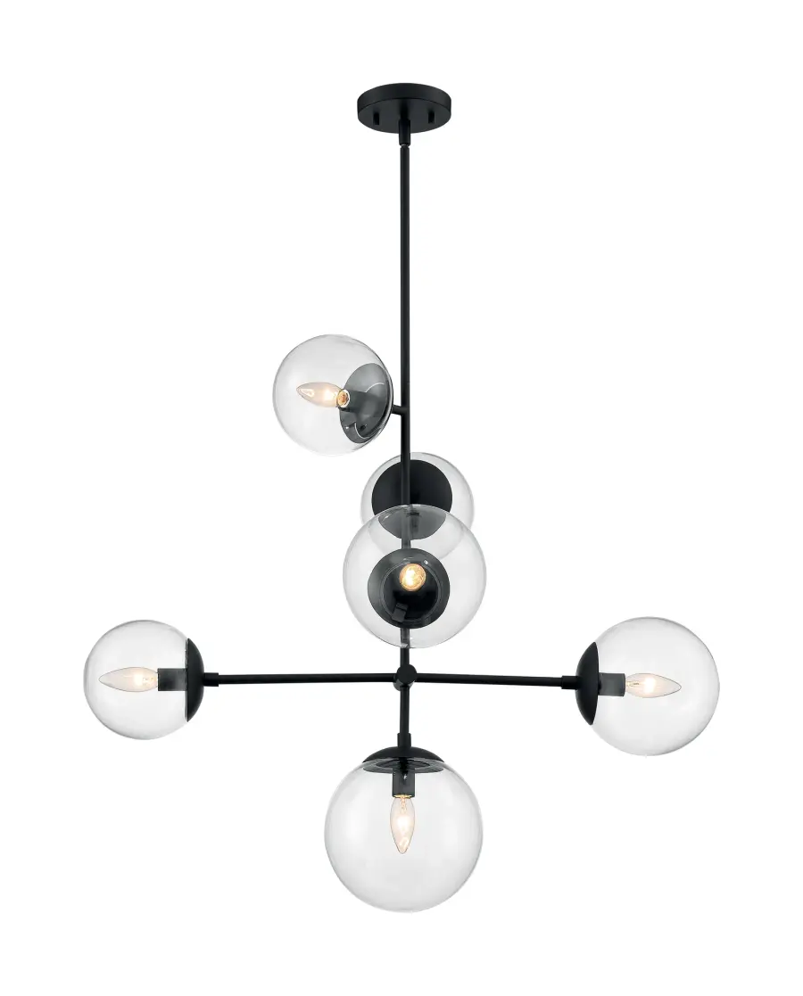 Sky 6-Light Modern Pendant Chandelier in Matte Black with Clear Glass - Image 2