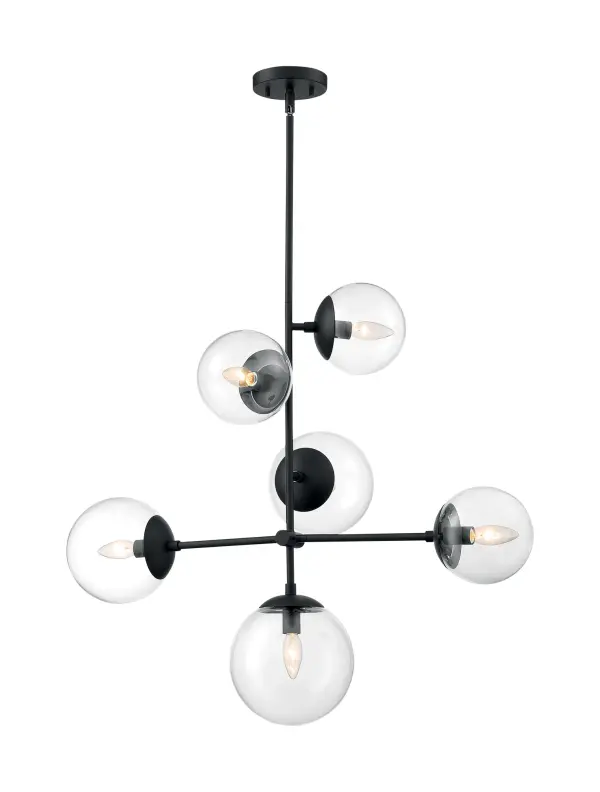 Sky 6-Light Modern Pendant Chandelier in Matte Black with Clear Glass - Image 3
