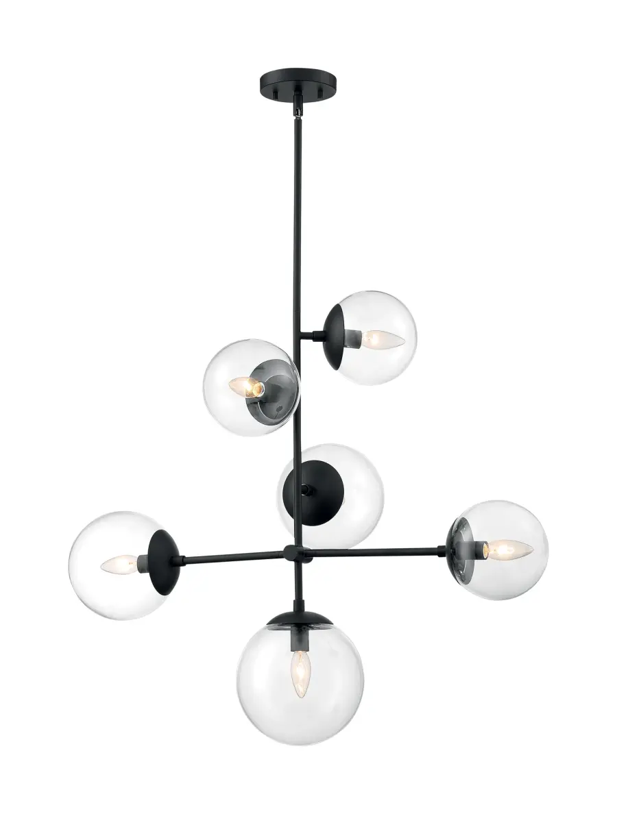 Sky 6-Light Modern Pendant Chandelier in Matte Black with Clear Glass - Image 3