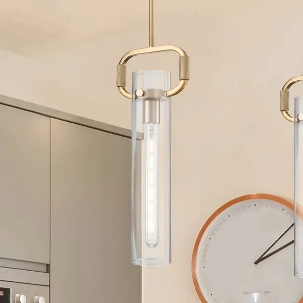 Teresa Cylinder Pendant - Burnished Brass with Clear Glass - Image 7