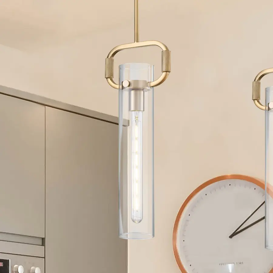 Teresa Cylinder Pendant - Burnished Brass with Clear Glass - Image 7