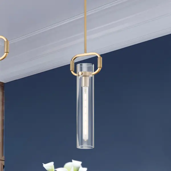 Teresa Cylinder Pendant - Burnished Brass with Clear Glass - Image 9