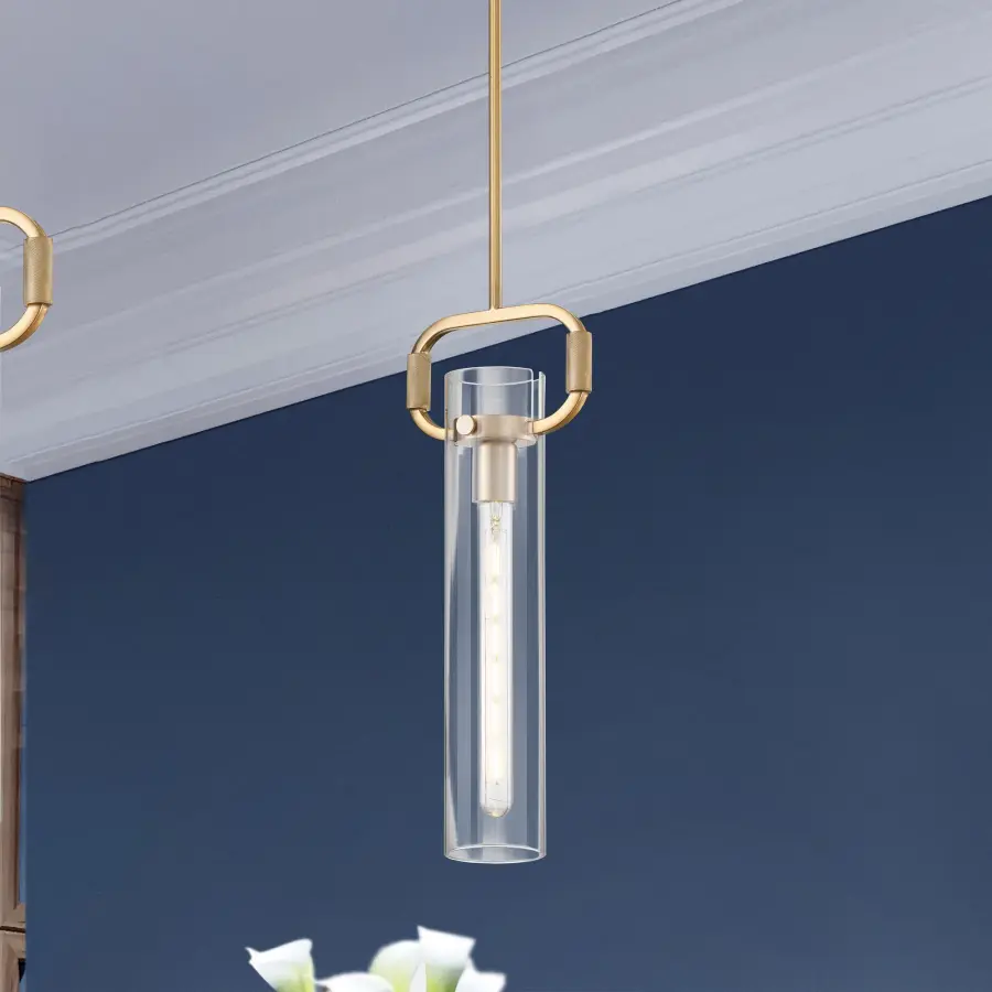 Teresa Cylinder Pendant - Burnished Brass with Clear Glass - Image 9