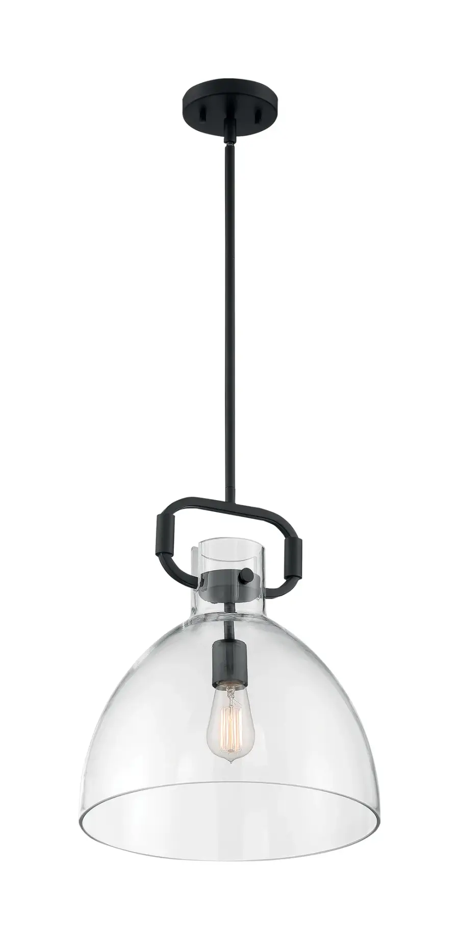 Teresa Bell Pendant - Matte Black with Clear Glass - Image 1