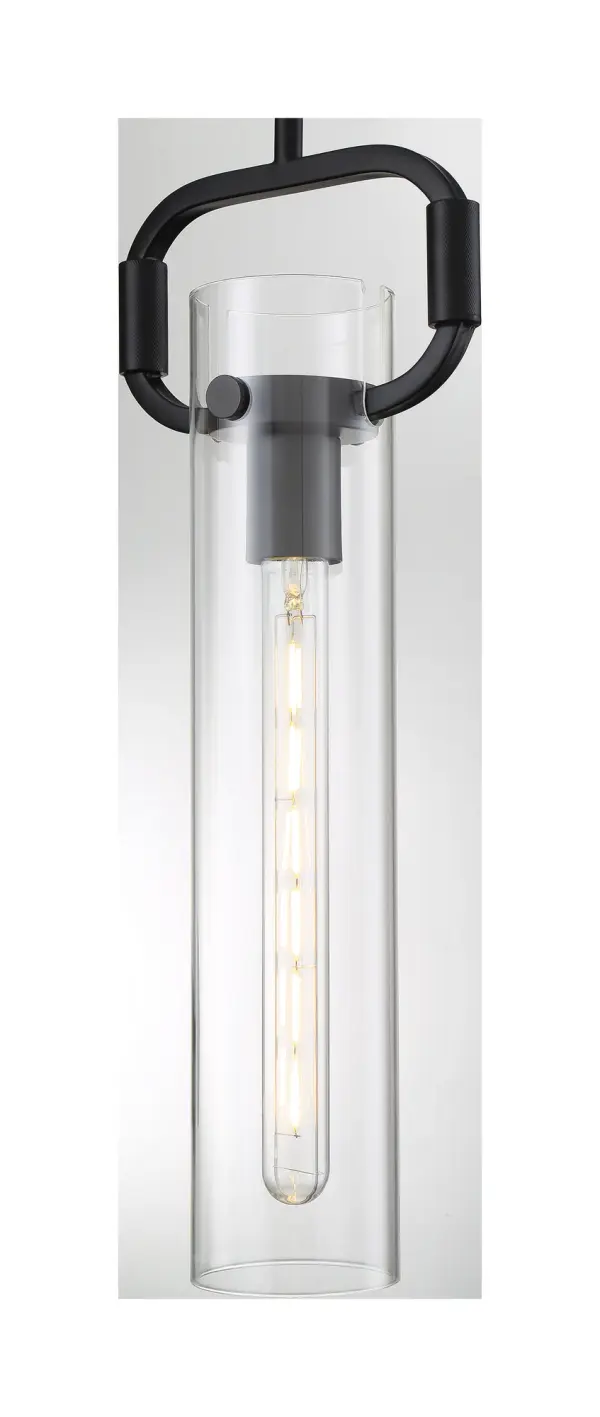 Teresa Cylinder Pendant - Matte Black with Clear Glass - Image 3