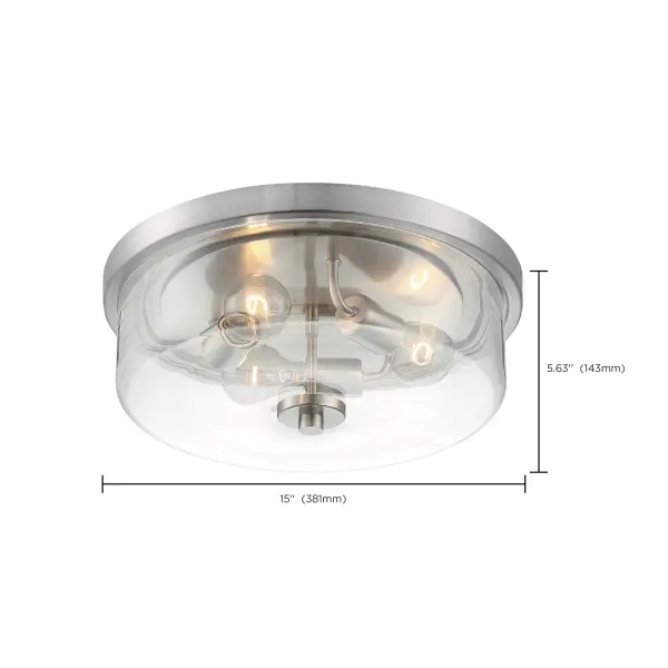 Sommerset 3-Light Flush Mount in Brushed Nickel with Clear Glass - Image 6