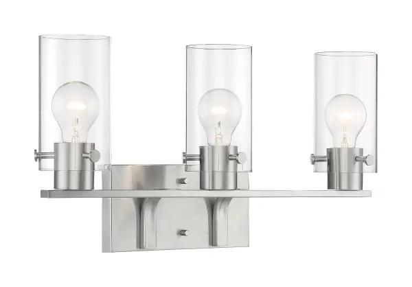 Sommerset 3-Light Vanity Fixture in Brushed Nickel with Clear Glass - Image 1