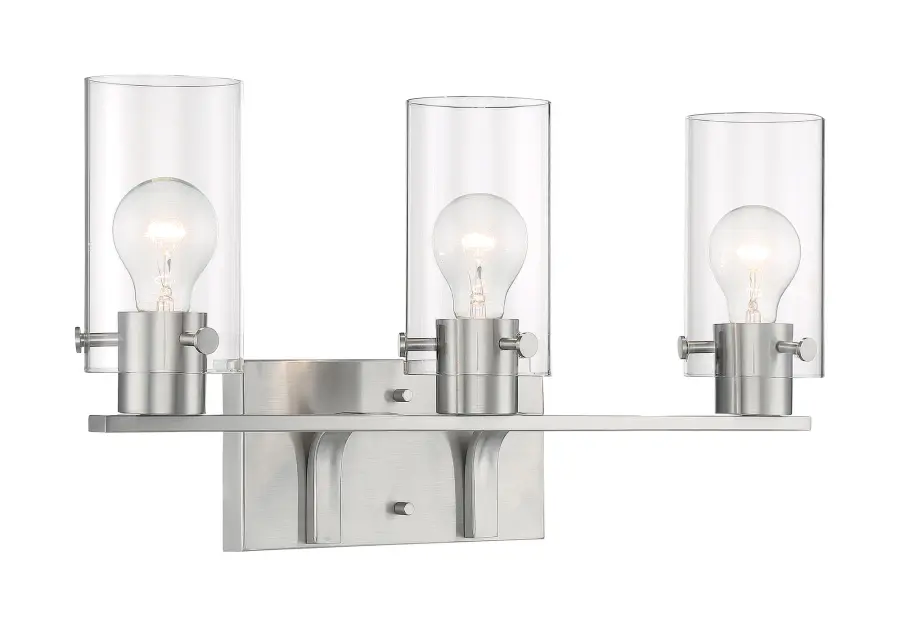 Sommerset 3-Light Vanity Fixture in Brushed Nickel with Clear Glass - Image 1