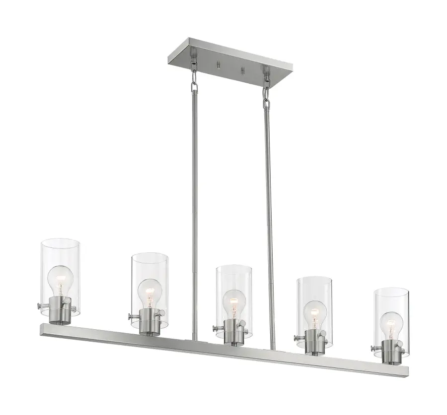 Sommerset 5-Light Island Pendant in Brushed Nickel with Clear Glass - Image 1