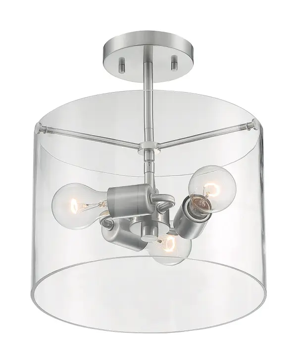 Sommerset 3-Light Semi-Flush Ceiling Fixture in Brushed Nickel with Clear Glass - Image 2