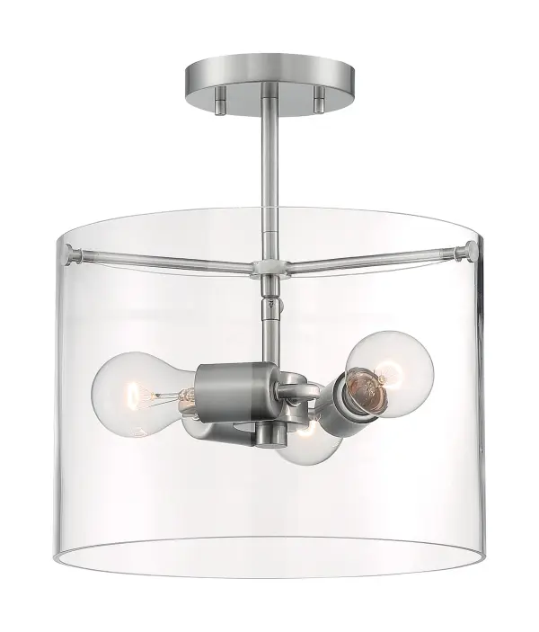 Sommerset 3-Light Semi-Flush Ceiling Fixture in Brushed Nickel with Clear Glass - Image 3