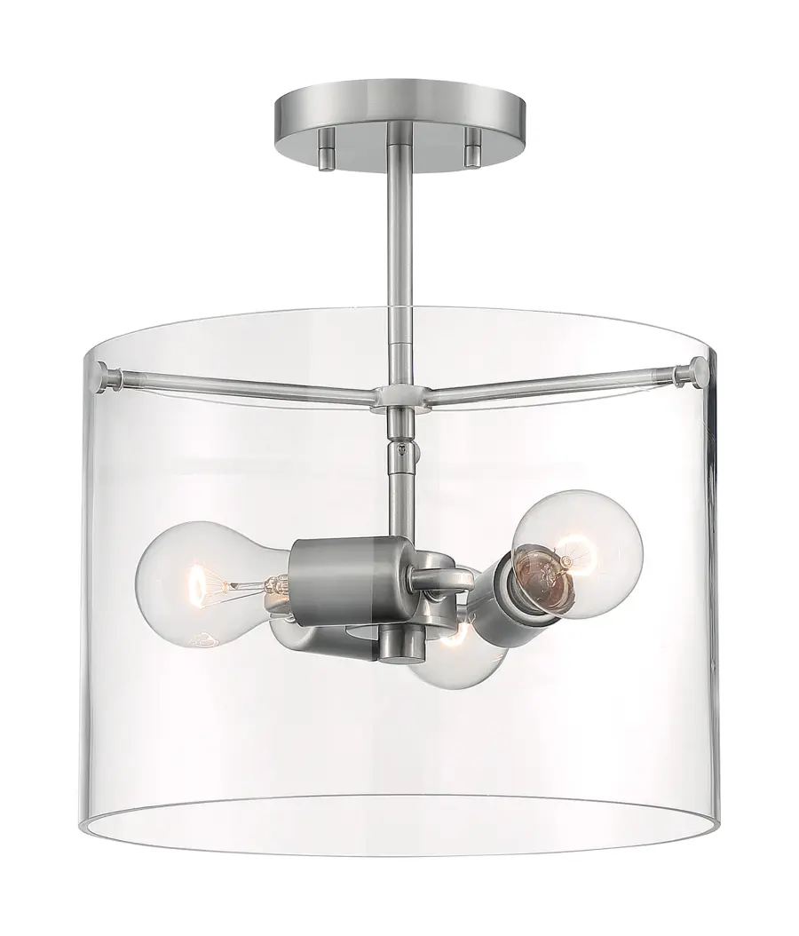 Sommerset 3-Light Semi-Flush Ceiling Fixture in Brushed Nickel with Clear Glass - Image 3