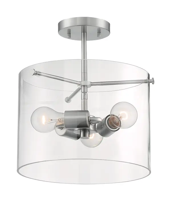 Sommerset 3-Light Semi-Flush Ceiling Fixture in Brushed Nickel with Clear Glass - Image 4