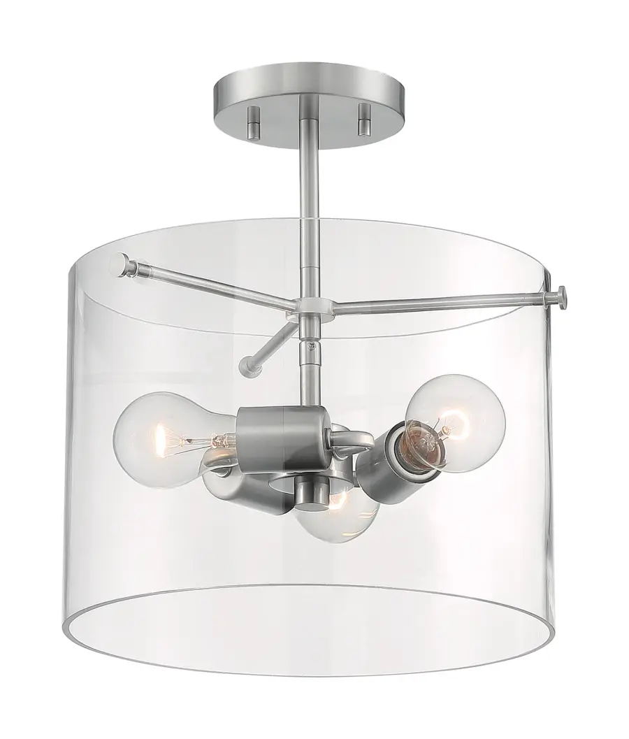 Sommerset 3-Light Semi-Flush Ceiling Fixture in Brushed Nickel with Clear Glass - Image 4