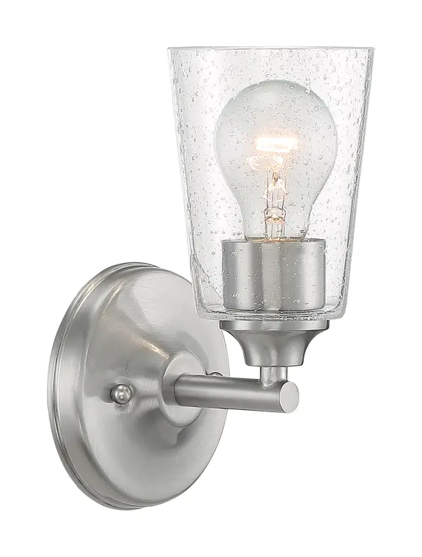Bransel 1-Light Vanity Fixture in Brushed Nickel with Clear Seeded Glass - Image 2