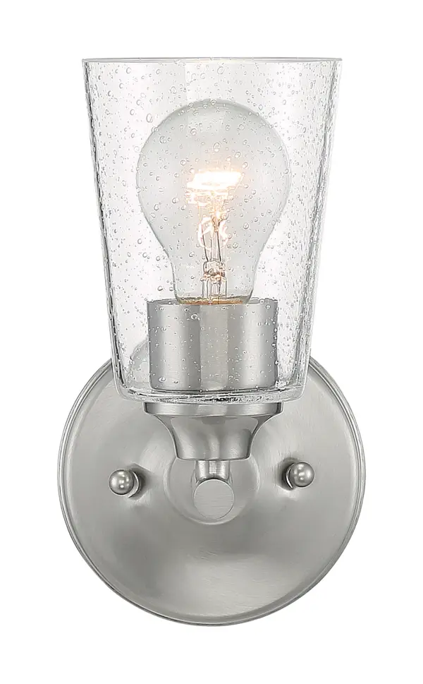 Bransel 1-Light Vanity Fixture in Brushed Nickel with Clear Seeded Glass - Image 3