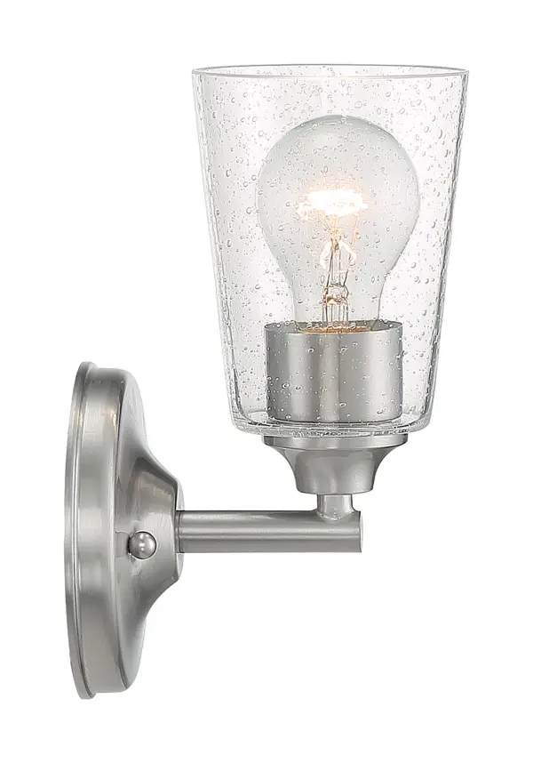 Bransel 1-Light Vanity Fixture in Brushed Nickel with Clear Seeded Glass - Image 4