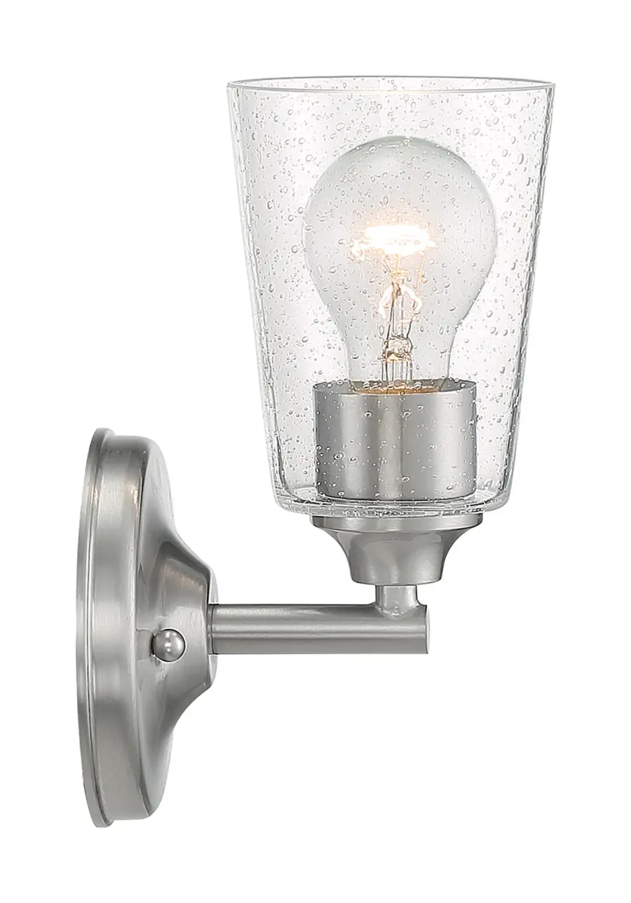 Bransel 1-Light Vanity Fixture in Brushed Nickel with Clear Seeded Glass - Image 4
