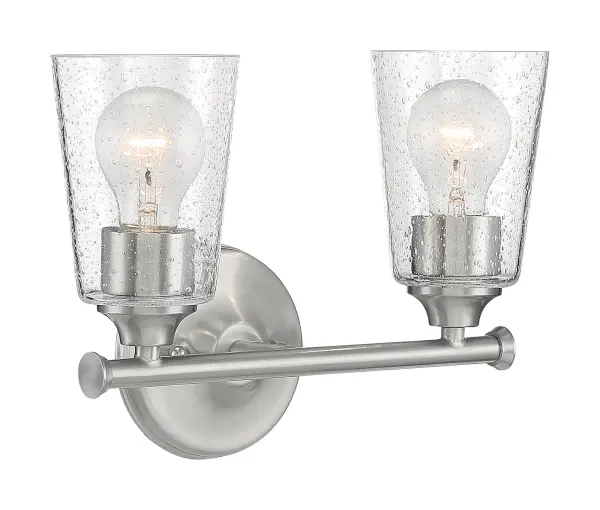 Bransel 2-Light Vanity Fixture in Brushed Nickel with Clear Seeded Glass - Image 2