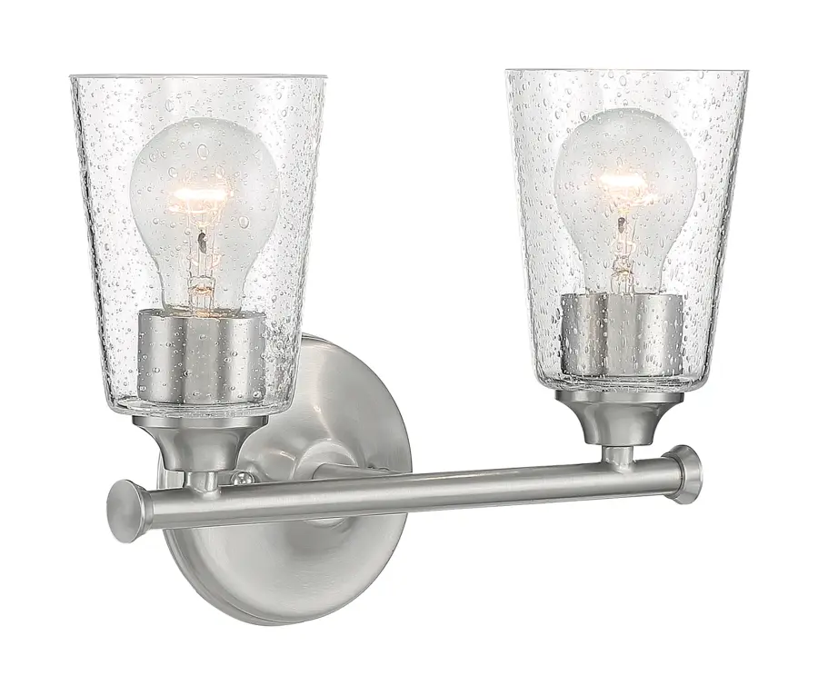 Bransel 2-Light Vanity Fixture in Brushed Nickel with Clear Seeded Glass - Image 2