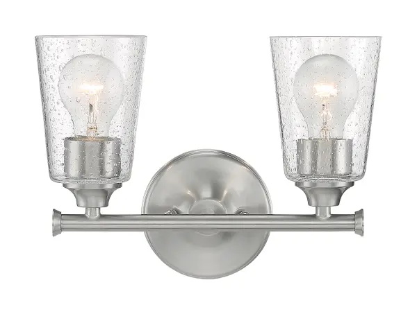Bransel 2-Light Vanity Fixture in Brushed Nickel with Clear Seeded Glass - Image 3