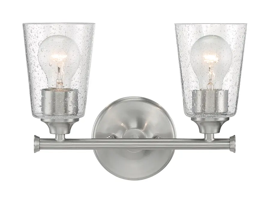 Bransel 2-Light Vanity Fixture in Brushed Nickel with Clear Seeded Glass - Image 3