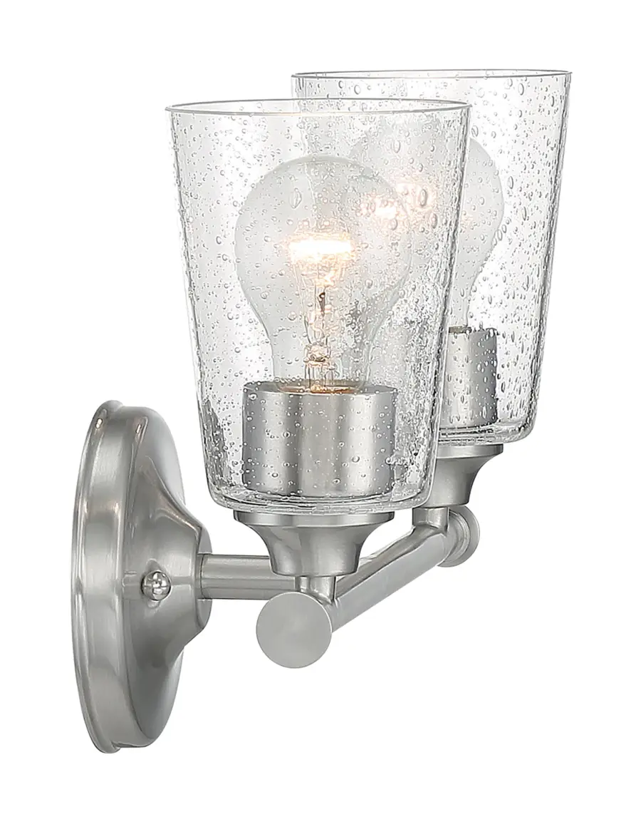 Bransel 2-Light Vanity Fixture in Brushed Nickel with Clear Seeded Glass - Image 4