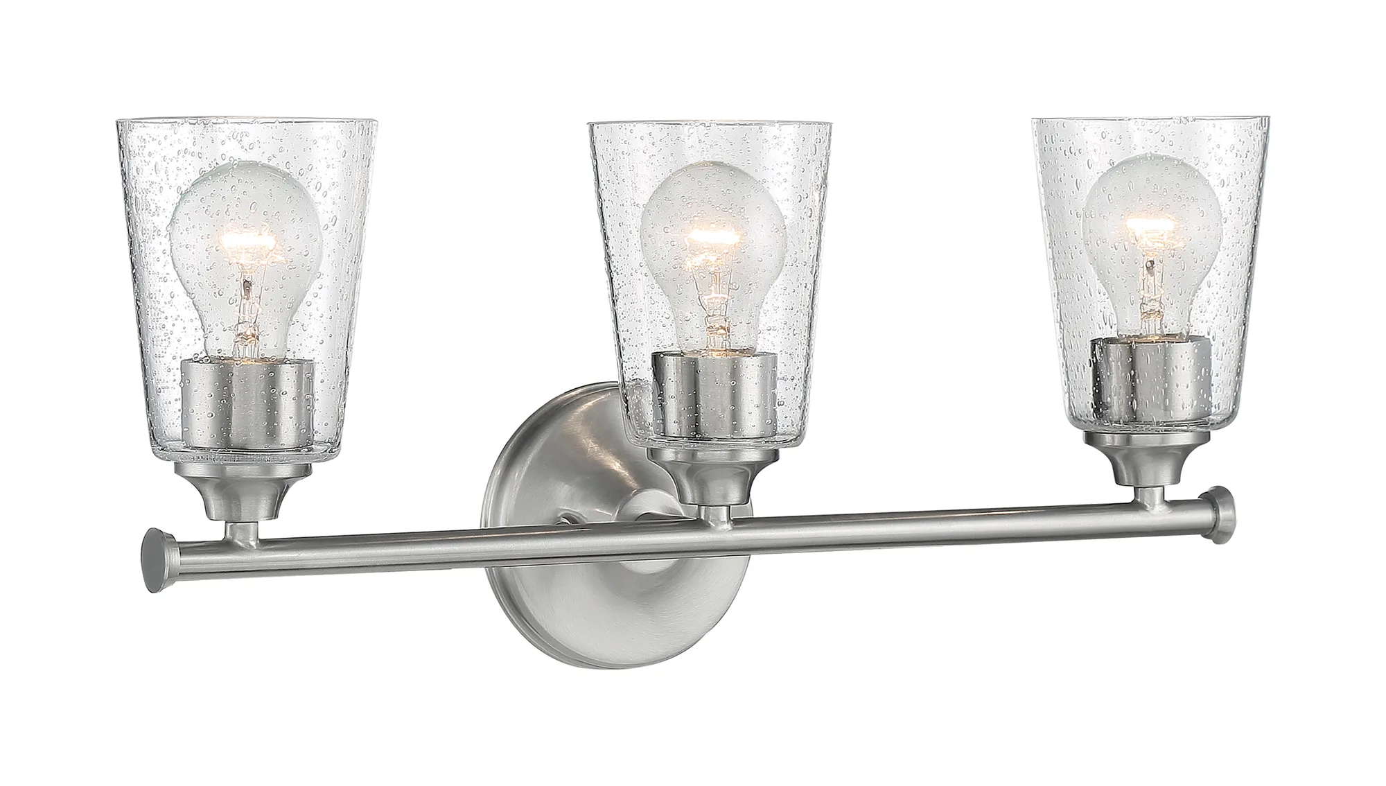 Bransel 3-Light Vanity Fixture in Brushed Nickel with Clear Seeded Glass
