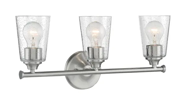 Bransel 3-Light Vanity Fixture in Brushed Nickel with Clear Seeded Glass - Image 1