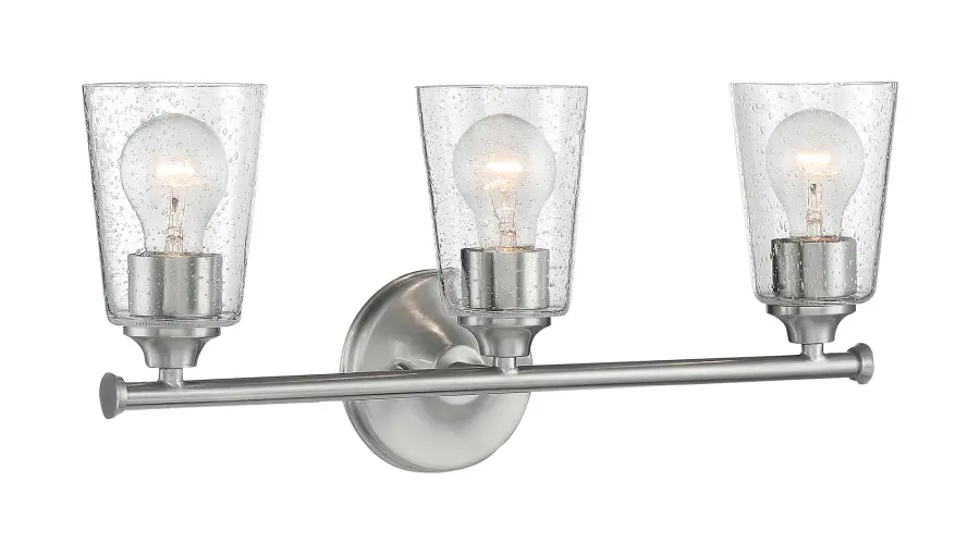 Bransel 3-Light Vanity Fixture in Brushed Nickel with Clear Seeded Glass - Image 1