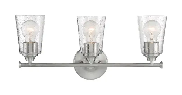 Bransel 3-Light Vanity Fixture in Brushed Nickel with Clear Seeded Glass - Image 2