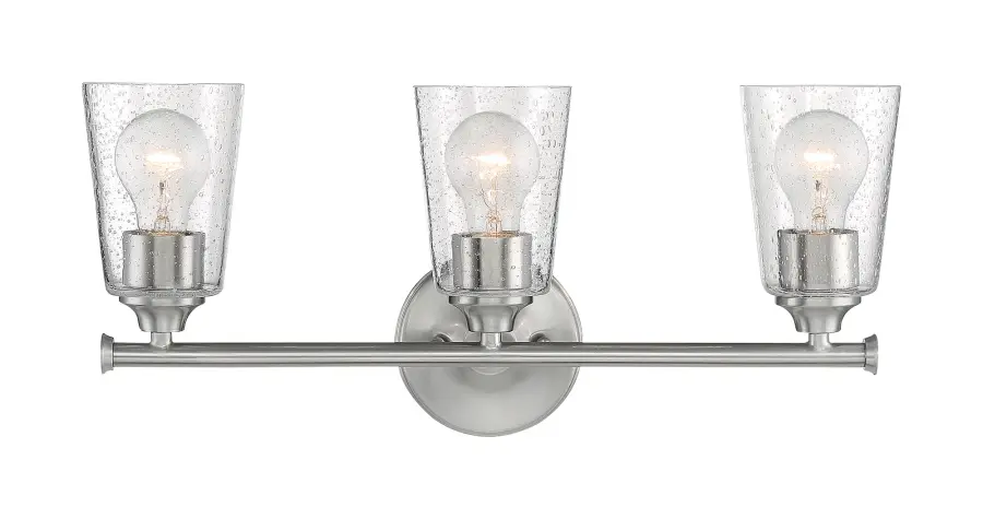 Bransel 3-Light Vanity Fixture in Brushed Nickel with Clear Seeded Glass - Image 2