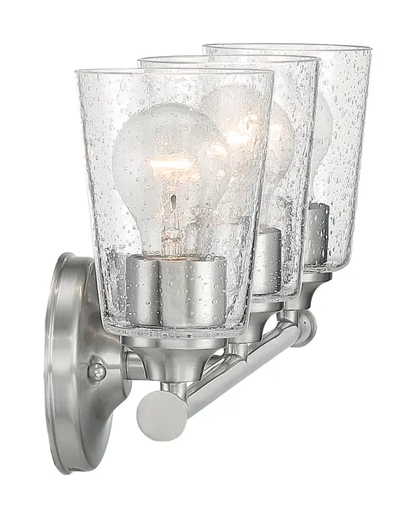 Bransel 3-Light Vanity Fixture in Brushed Nickel with Clear Seeded Glass - Image 3