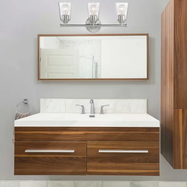 Bransel 3-Light Vanity Fixture in Brushed Nickel with Clear Seeded Glass - Image 4