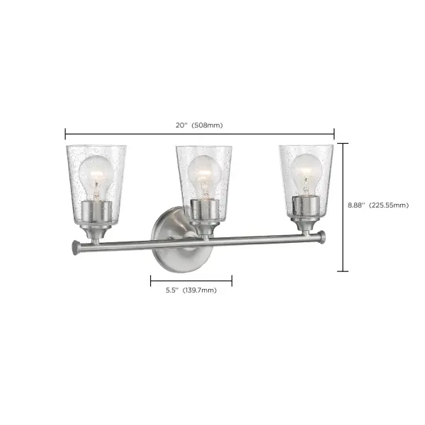Bransel 3-Light Vanity Fixture in Brushed Nickel with Clear Seeded Glass - Image 5