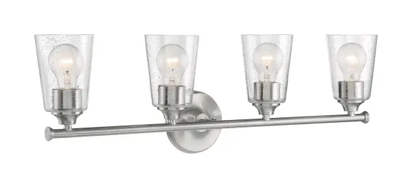Bransel 4-Light Vanity Fixture in Brushed Nickel with Clear Seeded Glass - Image 1