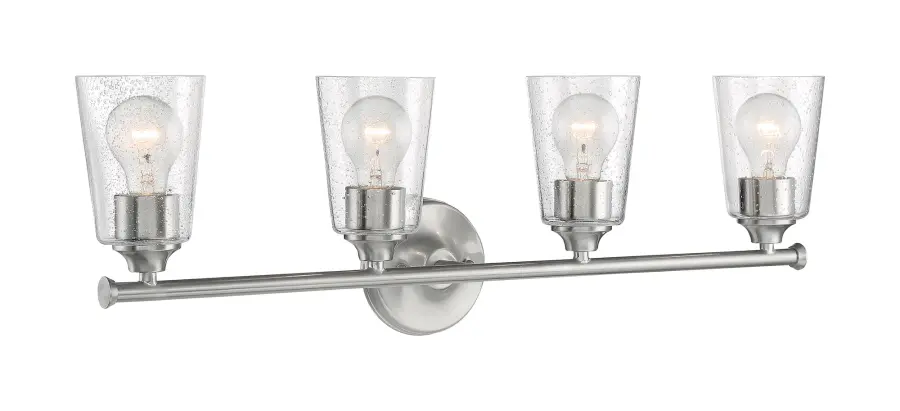 Bransel 4-Light Vanity Fixture in Brushed Nickel with Clear Seeded Glass - Image 1