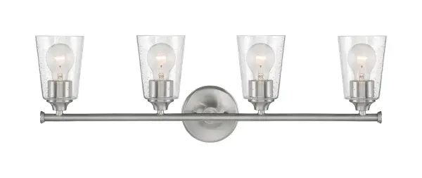 Bransel 4-Light Vanity Fixture in Brushed Nickel with Clear Seeded Glass - Image 3