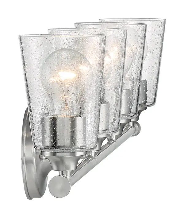 Bransel 4-Light Vanity Fixture in Brushed Nickel with Clear Seeded Glass - Image 4