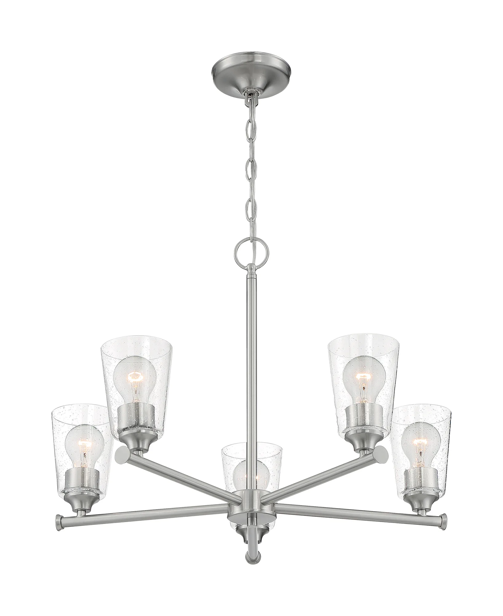 Bransel 5-Light Chandelier in Brushed Nickel with Clear Seeded Glass