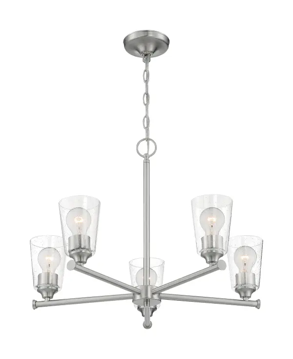 Bransel 5-Light Chandelier in Brushed Nickel with Clear Seeded Glass - Image 2