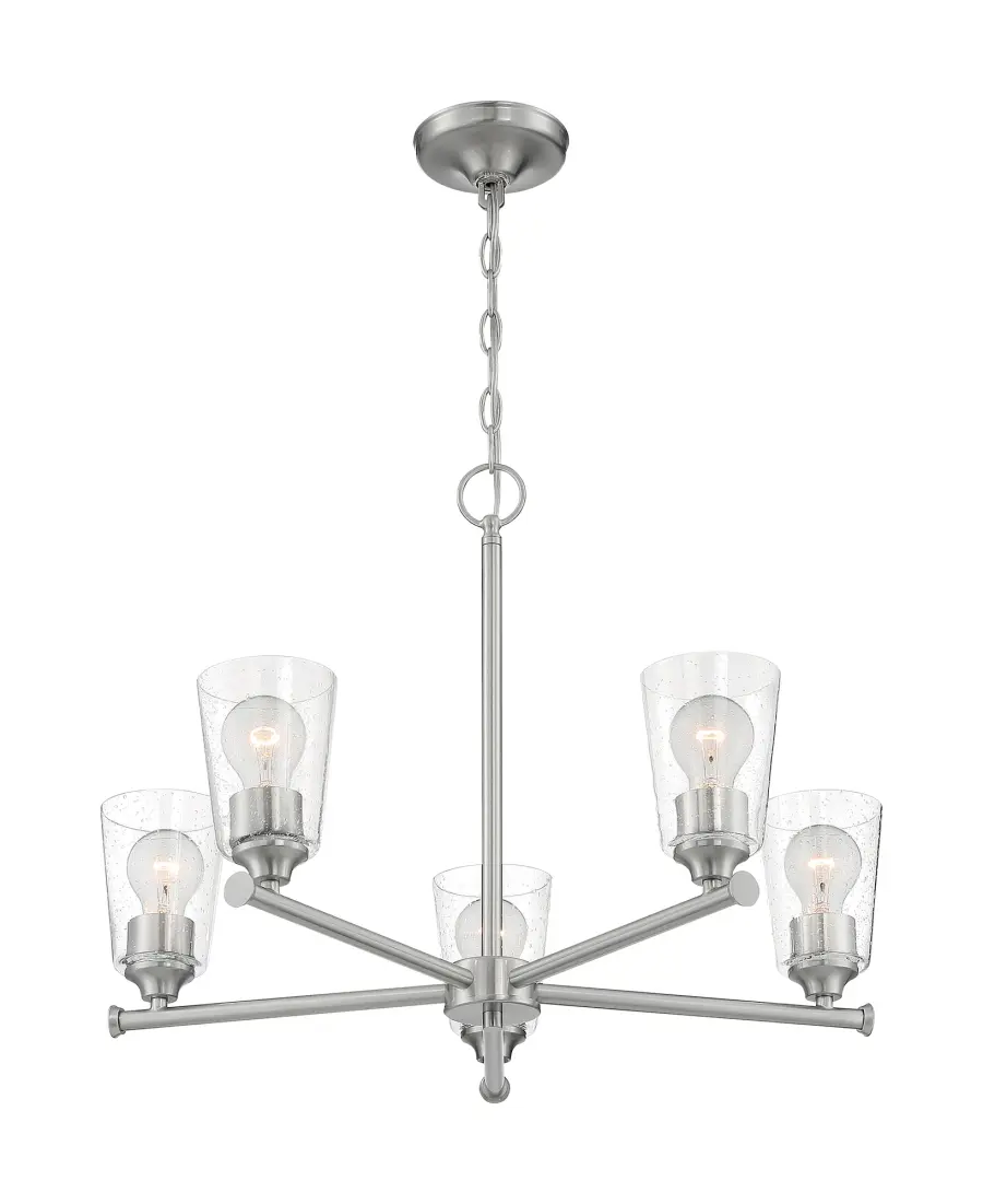 Bransel 5-Light Chandelier in Brushed Nickel with Clear Seeded Glass - Image 2