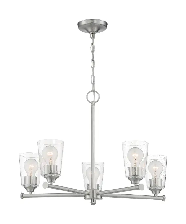 Bransel 5-Light Chandelier in Brushed Nickel with Clear Seeded Glass - Image 3