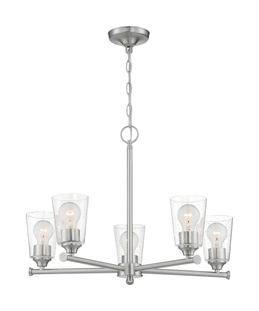 Bransel 5-Light Chandelier in Brushed Nickel with Clear Seeded Glass - Image 3