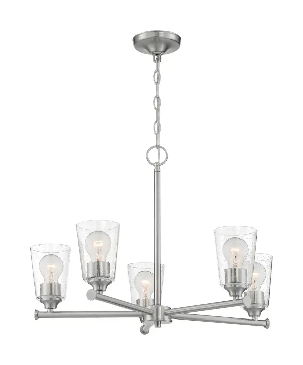 Bransel 5-Light Chandelier in Brushed Nickel with Clear Seeded Glass - Image 4